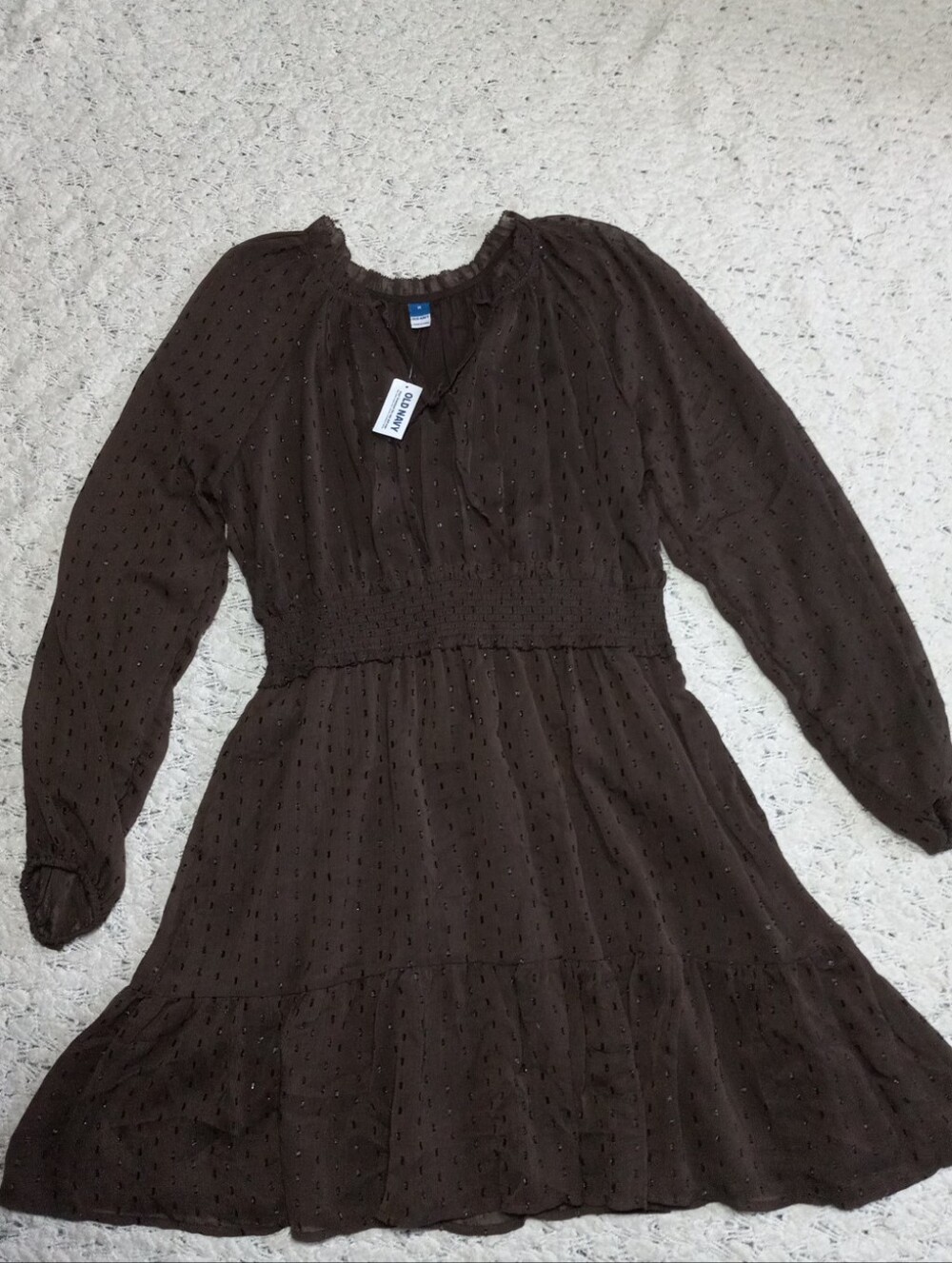 Old Navy Brown Long Sleeve Tiered Mini Dress Size M NWT - Picture 2 of 8